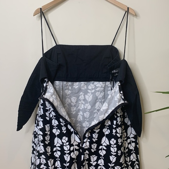 AGB | Black White Floral Spaghetti Strap Peekaboo Bow Hidden Zip Sheath Dress 16 - Picture 14 of 16